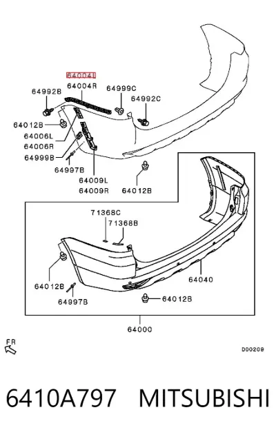 Soporte exterior izquierdo del parachoques trasero MITSUBISHI 6410A797