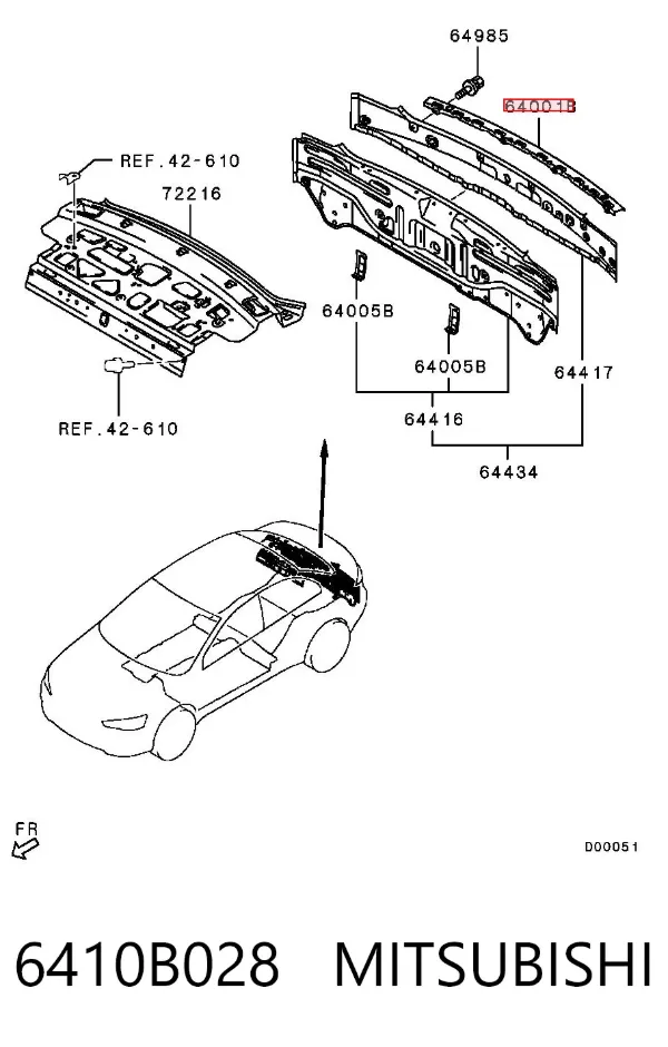 Refuerzo parachoques trasero 6410B028 Mitsubishi