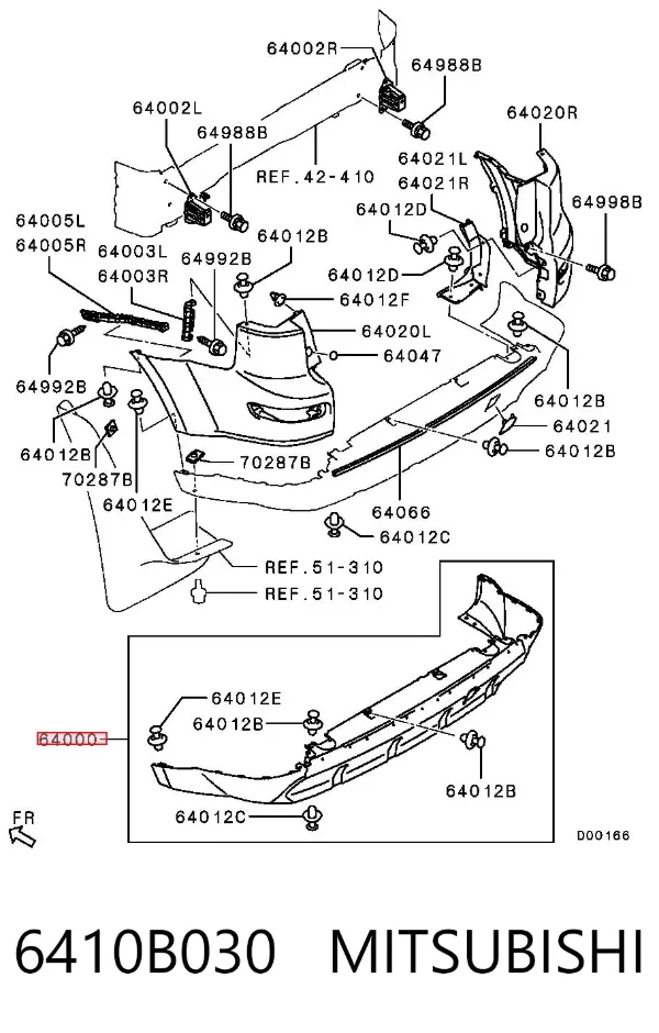 Parachoques trasero 6410B030 Mitsubishi