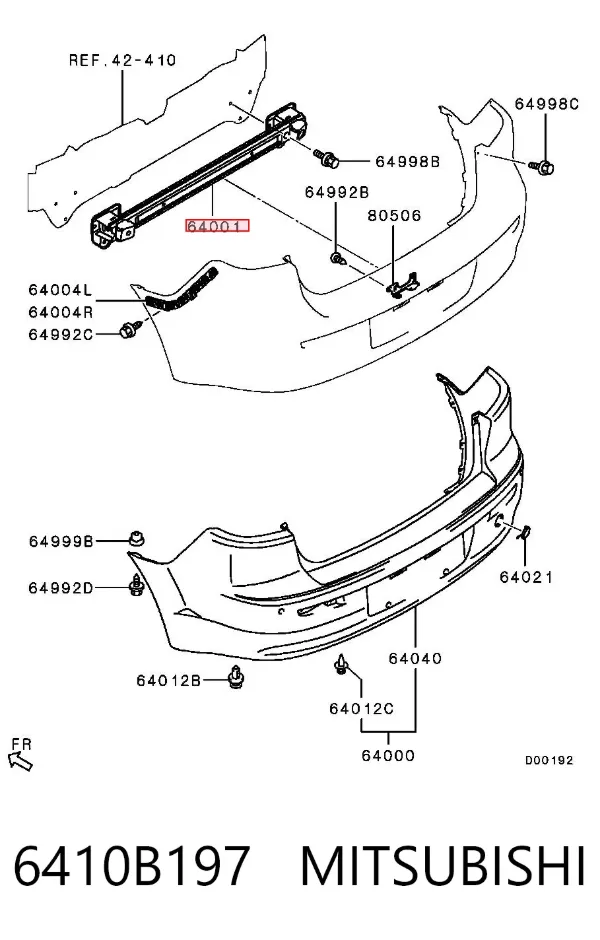 Refuerzo parachoques trasero 6410B197 Mitsubishi