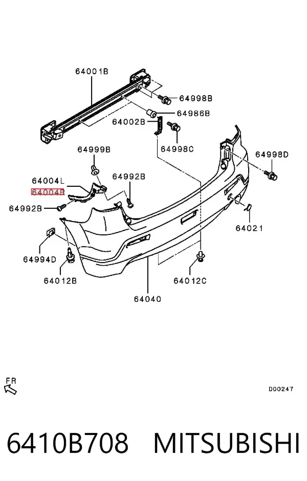Soporte del parachoques trasero derecho 6410B708 Mitsubishi