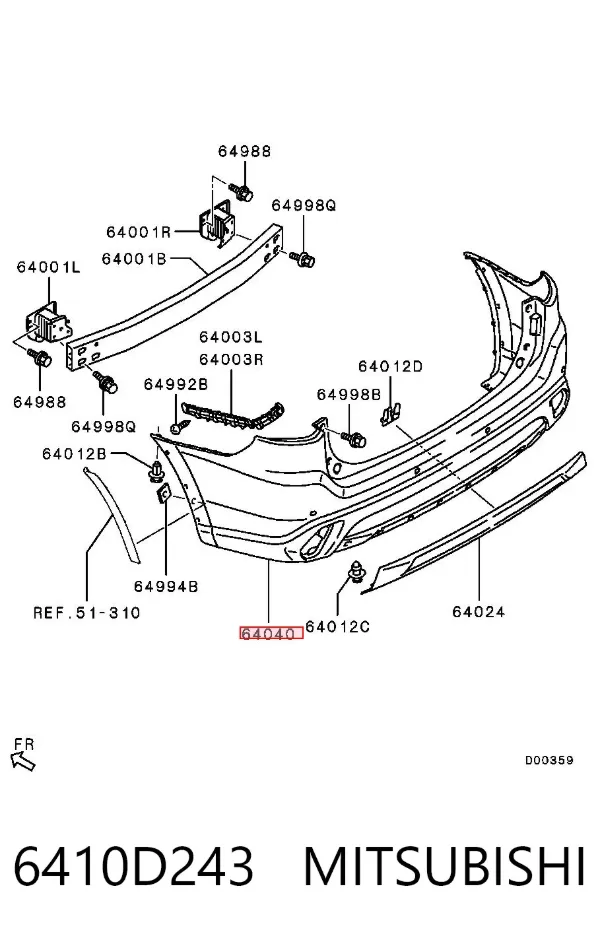 Parachoques trasero 6410D243 Mitsubishi