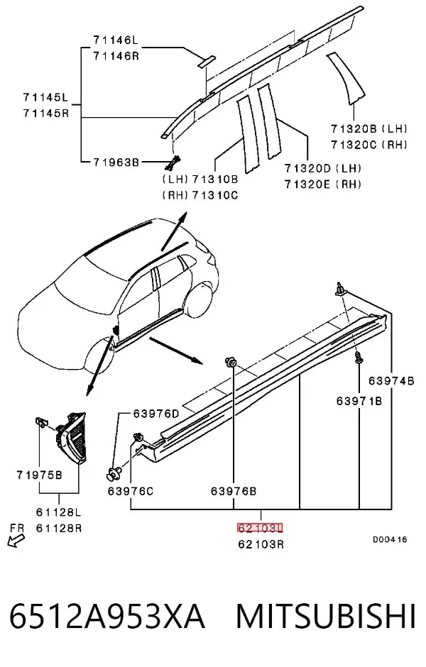 Moldura de umbral exterior izquierda 6512A953XA Mitsubishi