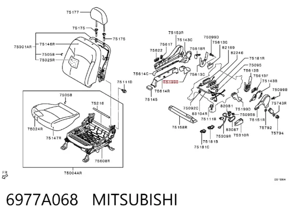 Tapón de fijación del asiento delantero 6977A068 Mitsubishi