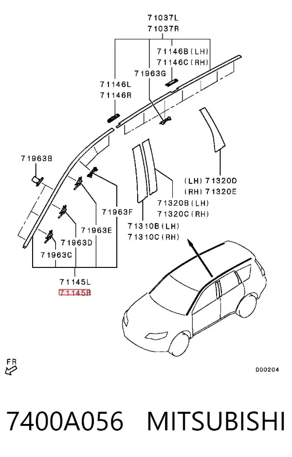 Moldura de techo derecha 7400A056 Mitsubishi