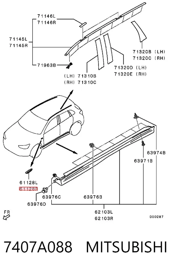 Moldura del guardabarros delantero derecho 7407A088 Mitsubishi