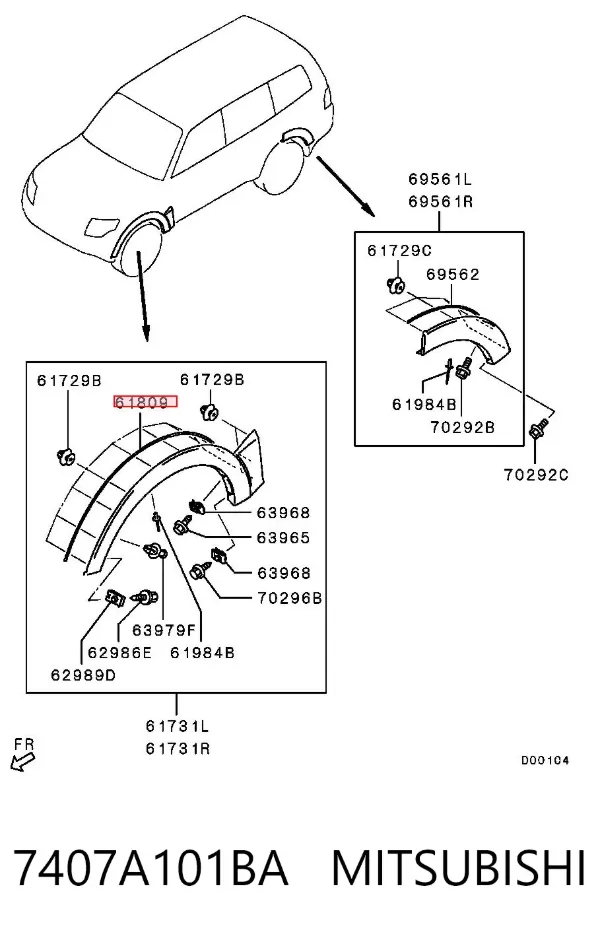 Sellador de ensanche de guardabarros 7407A101BA Mitsubishi