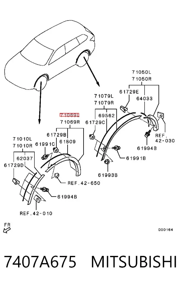 Extensión de aleta delantera izquierda 7407A675 Mitsubishi
