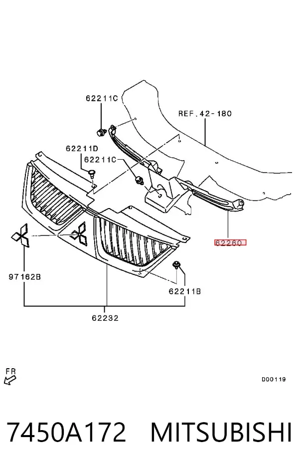 Cubierta superior del panel frontal (soporte del radiador) 7450A172 Mitsubishi