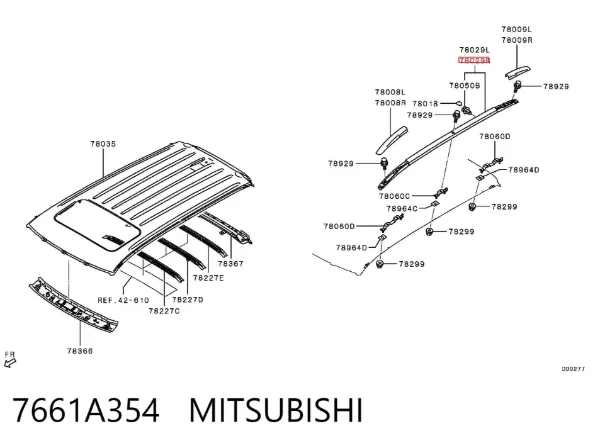 Riel de techo derecho 7661A354 Mitsubishi