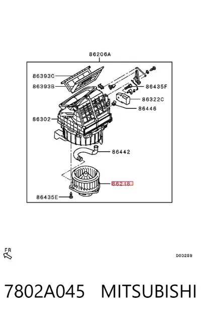 Carcasa del ventilador del calefactor, conjunto MITSUBISHI 7802A045