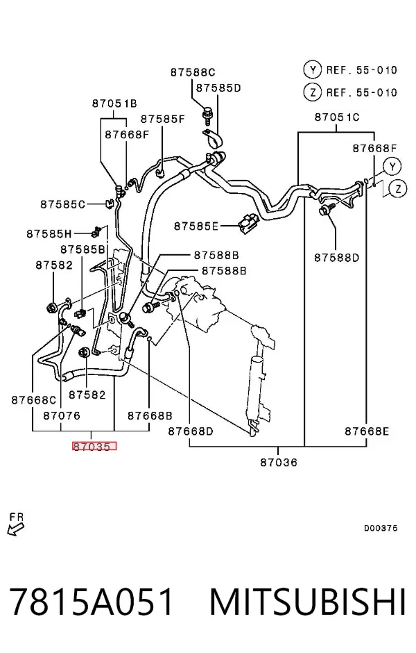 Manguera de aire acondicionado de compresor al condensador 7815A051 Mitsubishi