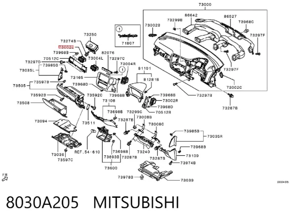 Rejilla de ventilación derecha del salpicadero 8030A205 Mitsubishi