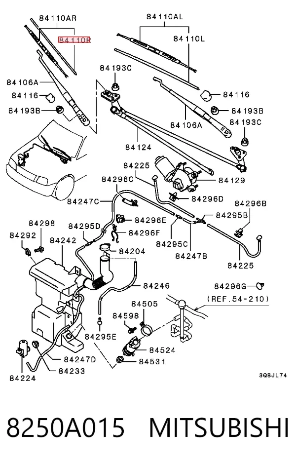 Goma del limpiaparabrisas lado pasajero 8250A015 Mitsubishi