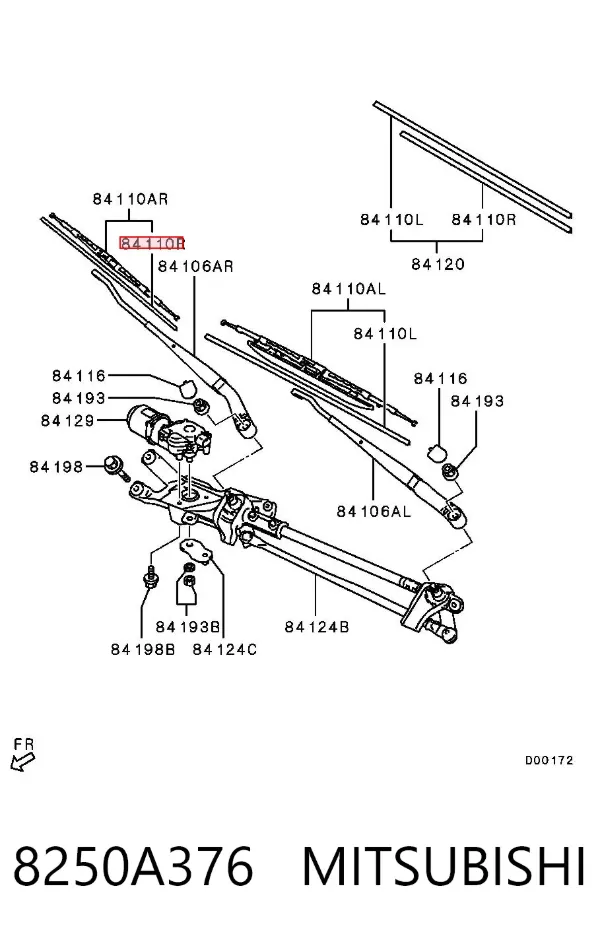 Goma del limpiaparabrisas lado pasajero 8250A376 Mitsubishi