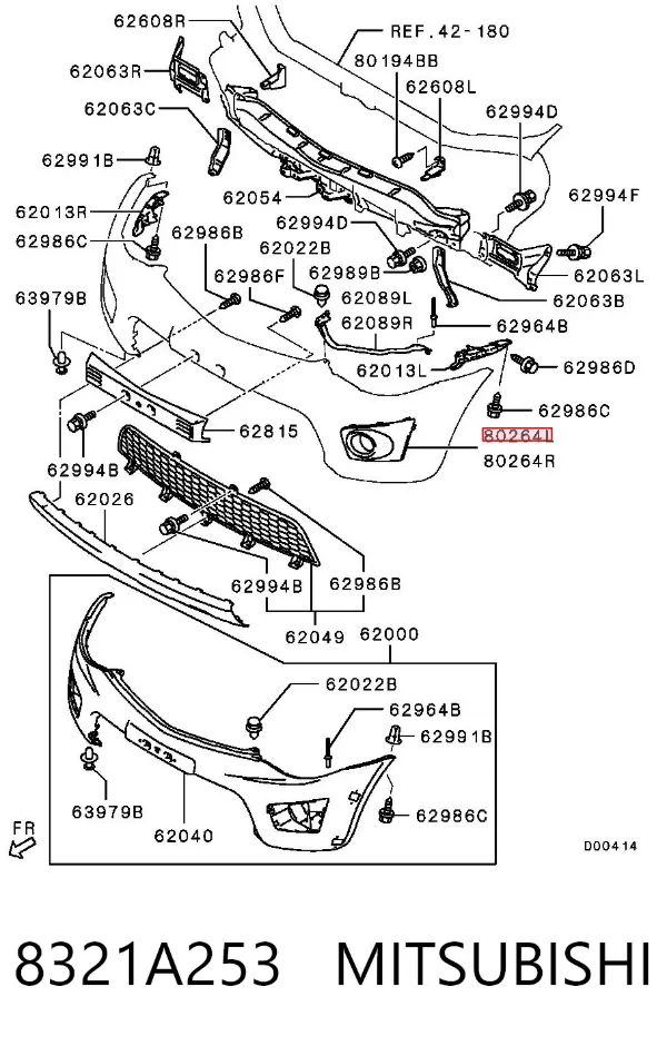 Rejilla del parachoques delantera izquierda 8321A253 Mitsubishi