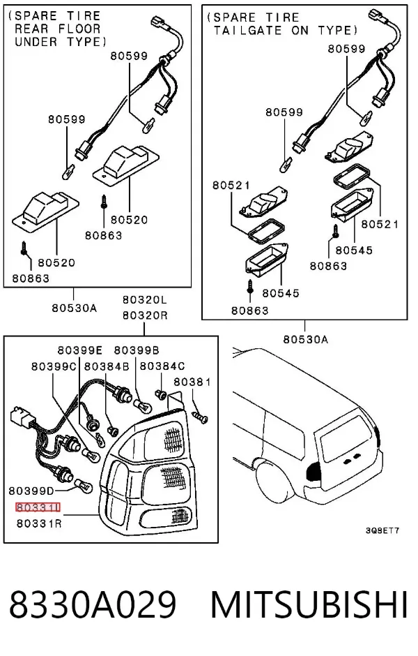 Piloto trasero izquierdo 8330A029 Mitsubishi