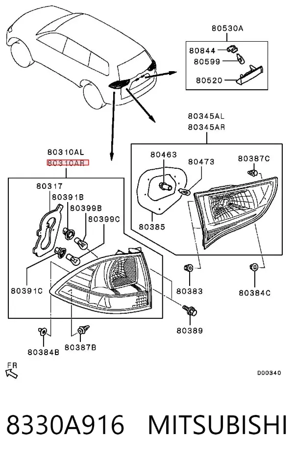 Piloto trasero exterior derecho 8330A916 Mitsubishi