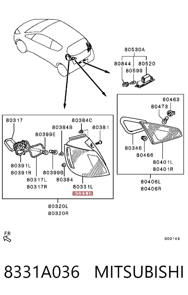 Piloto trasero exterior derecho 8331A036 Mitsubishi
