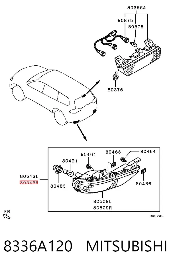 Luz trasera de parachoques derecha 8336A120 Mitsubishi