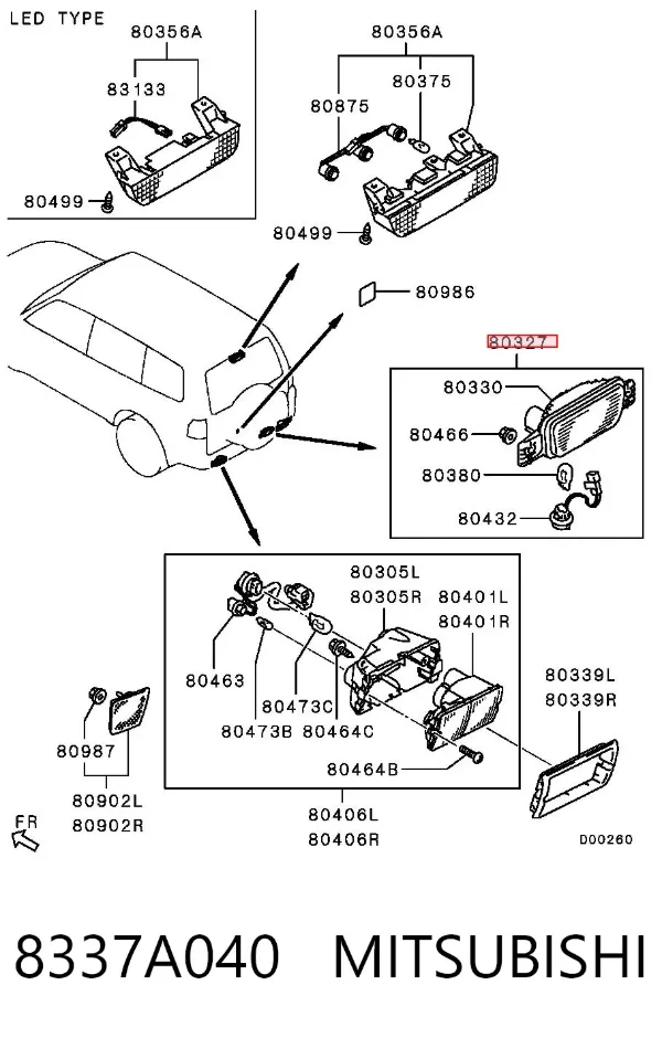 Luz antiniebla trasera izquierda 8337A040 Mitsubishi