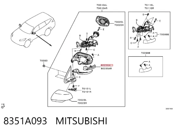 Luz intermitente de espejo retrovisor izquierdo 8351A093 Mitsubishi