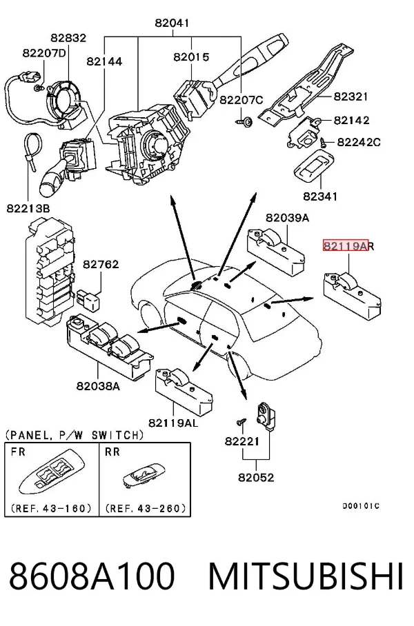Módulo de control del elevalunas trasero derecho 8608A100 Mitsubishi