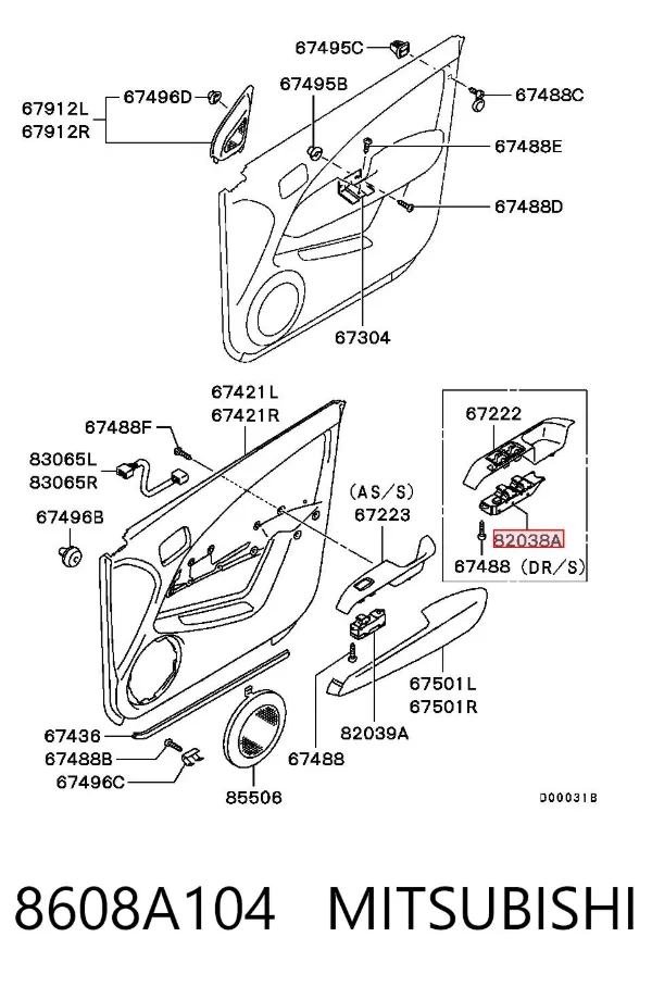Interruptor de elevalunas delantera izquierda 8608A104 Mitsubishi