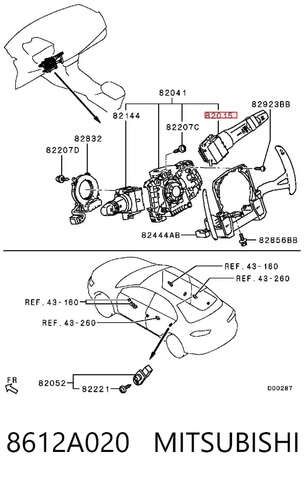 Conmutador derecho de la columna de dirección 8612A020 Mitsubishi