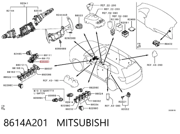 Botón del regulador de altura de faros 8614A201 Mitsubishi