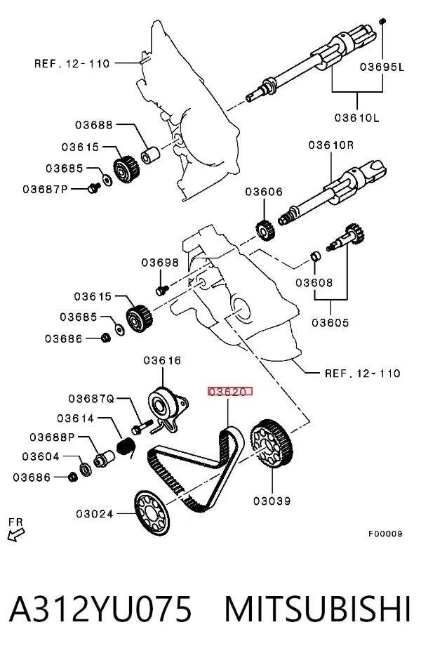 Correa del eje de equilibrado A312YU075 Mitsubishi