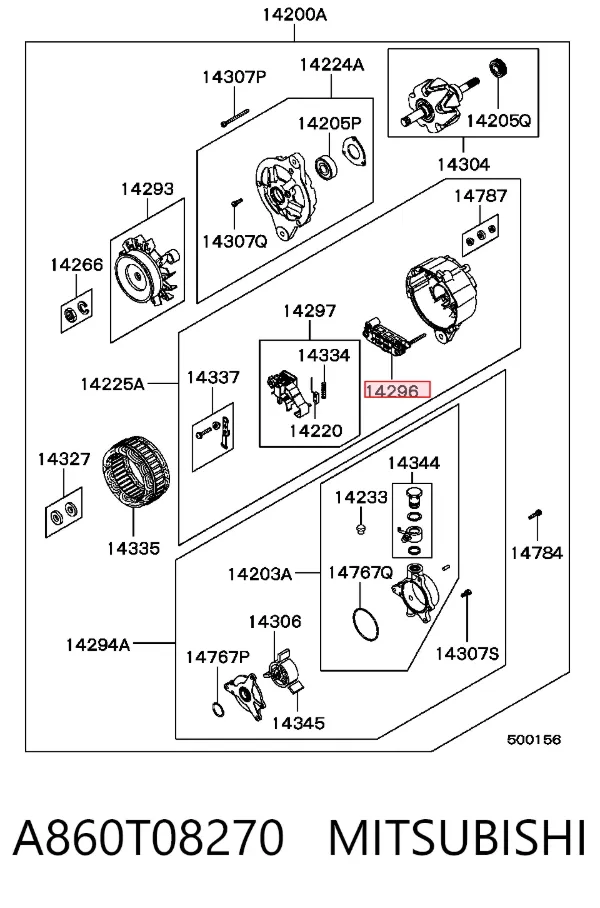 Puente de diodos, alternador A860T08270 Mitsubishi