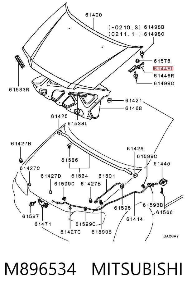 Bisagra izquierda del capó M896534 Mitsubishi