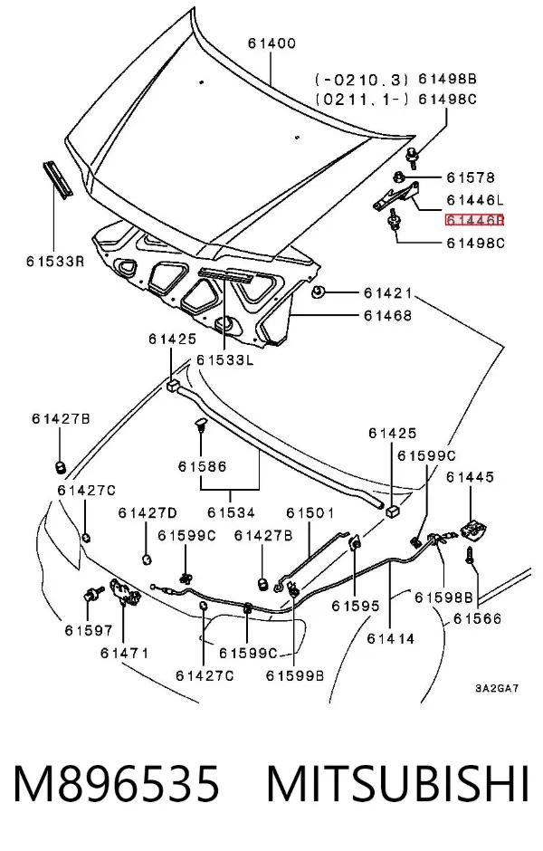 Bisagra derecha del capó M896535 Mitsubishi