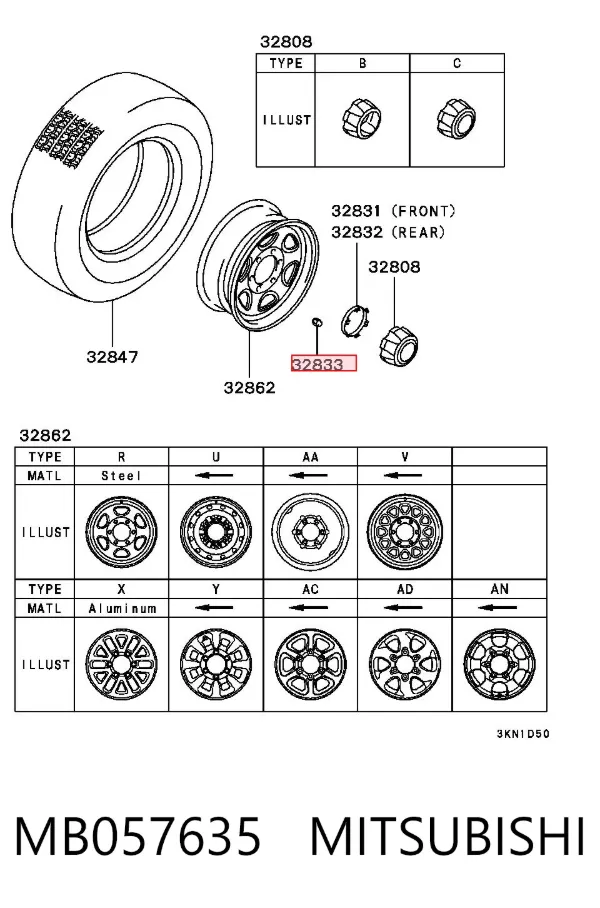 Tuercas de rueda MB057635 Mitsubishi