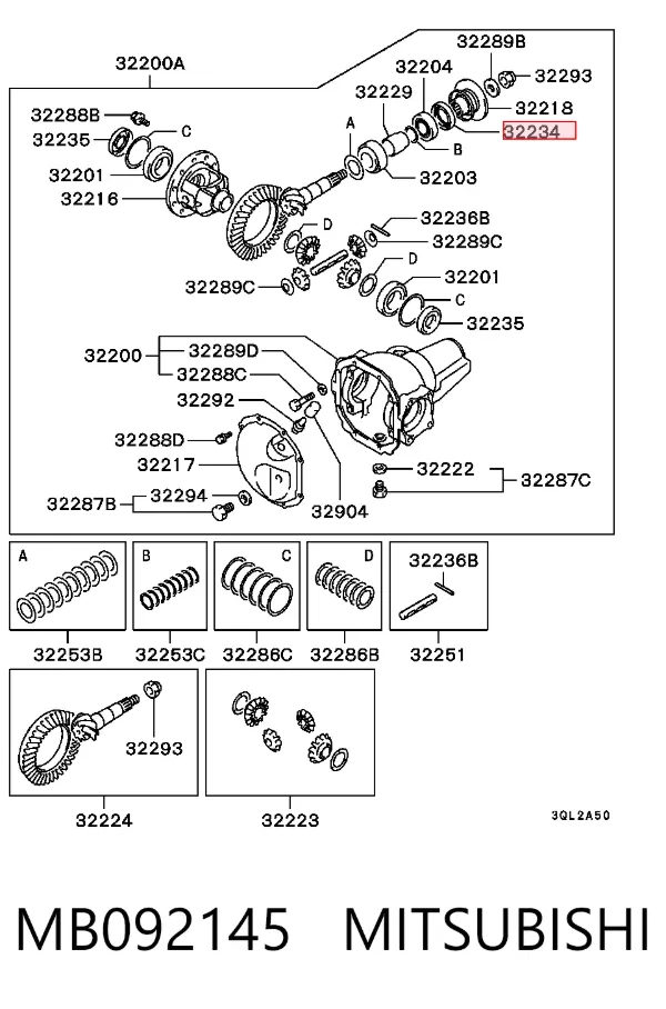 Retén del diferencial del eje delantero MB092145 Mitsubishi
