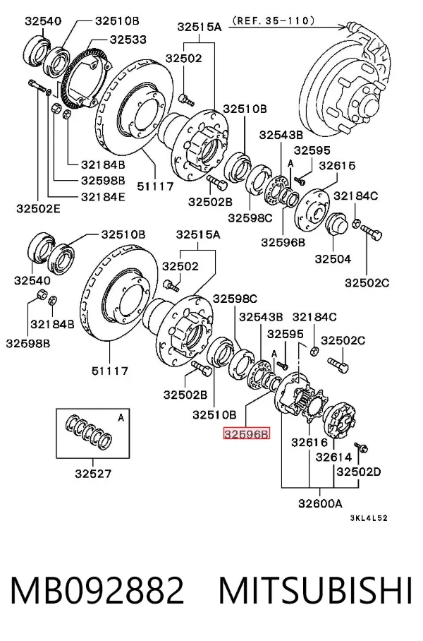 Anillo de retención del cojinete de la rueda delantera MB092882 Mitsubishi