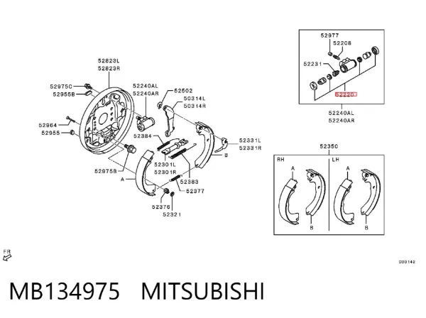 Juego de reparación de cilindro de freno trasero MB134975 Mitsubishi