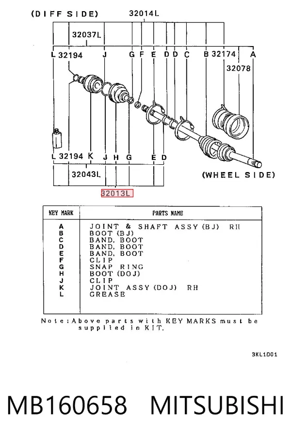 Fuelle de semieje delantero interior MB160658 Mitsubishi