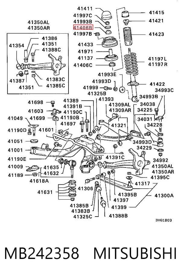 Buje de vástago de amortiguador trasero MB242358 Mitsubishi