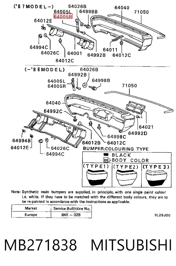 Soporte del parachoques trasero derecho MB271838 Mitsubishi