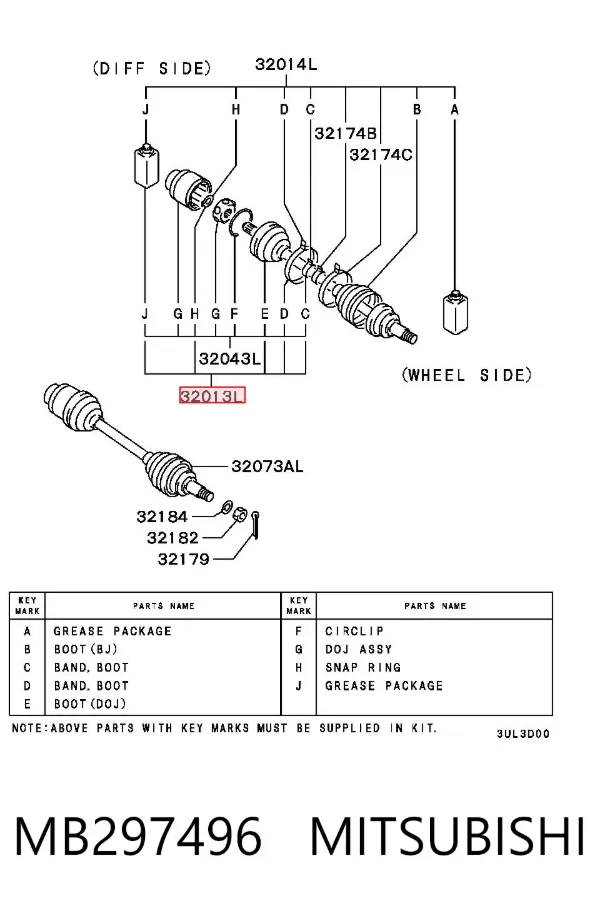 Fuelle de semieje delantero interior MB297496 Mitsubishi