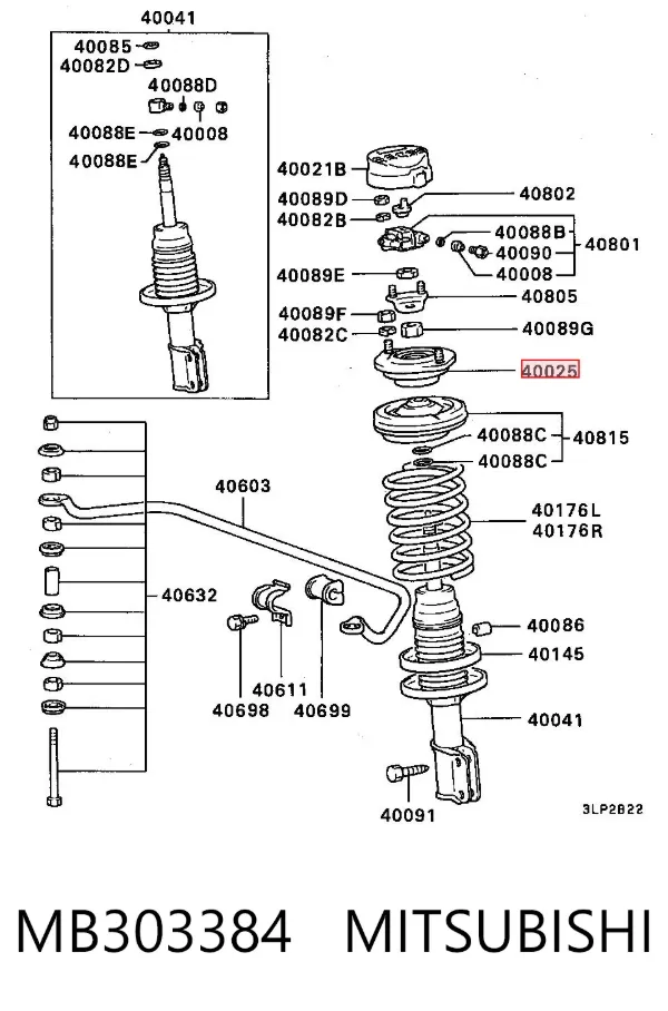 Soporte del amortiguador delantero MB303384 Mitsubishi