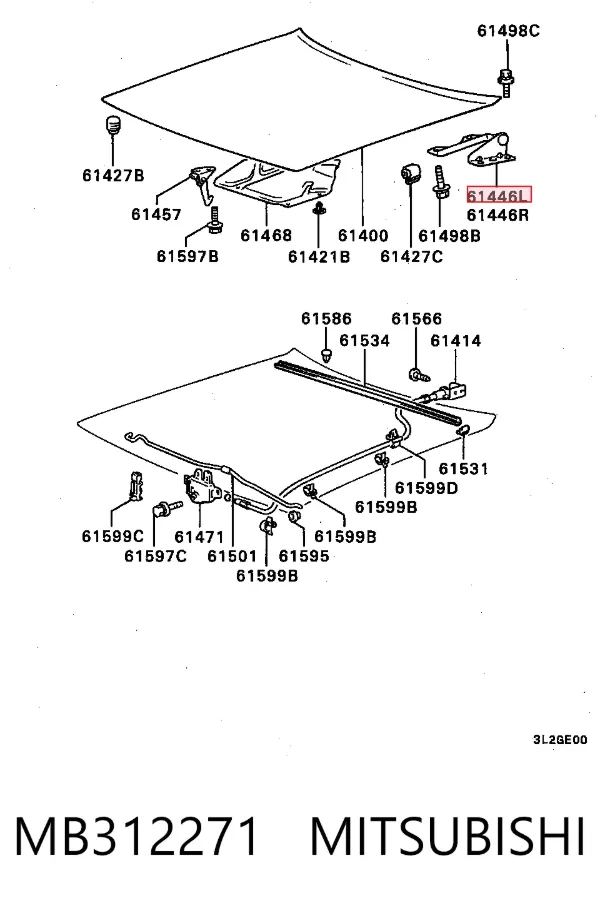 Bisagra izquierda del capó MB312271 Mitsubishi
