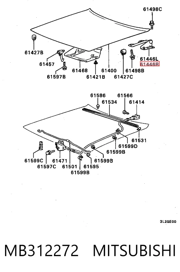 Bisagra derecha del capó MB312272 Mitsubishi