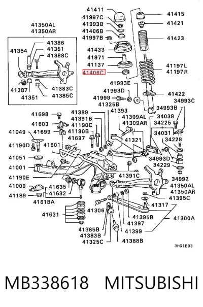 Buje de vástago de amortiguador trasero MITSUBISHI MB338618