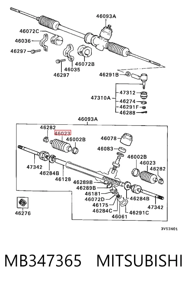 Guardapolvo de dirección derecho (cremallera) MB347365 Mitsubishi