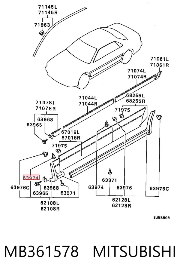 Clip de sujeción de moldura de estribo MB361578 Mitsubishi