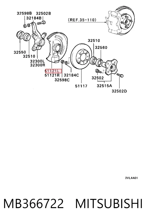 Protector del disco de freno delantero izquierdo MB366722 Mitsubishi