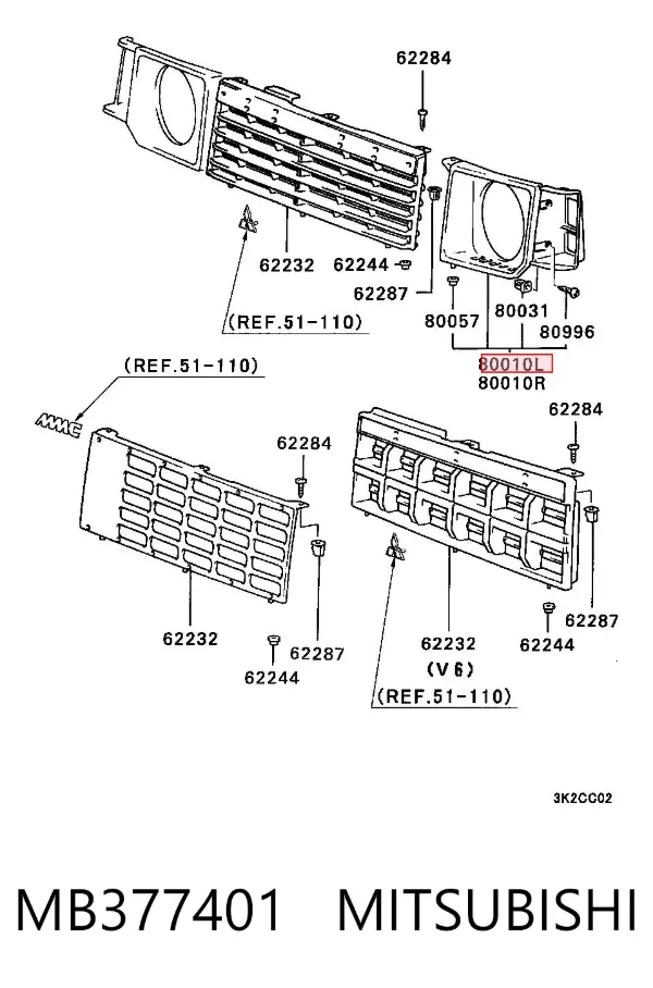 Tapa del faro izquierda MB377401 Mitsubishi